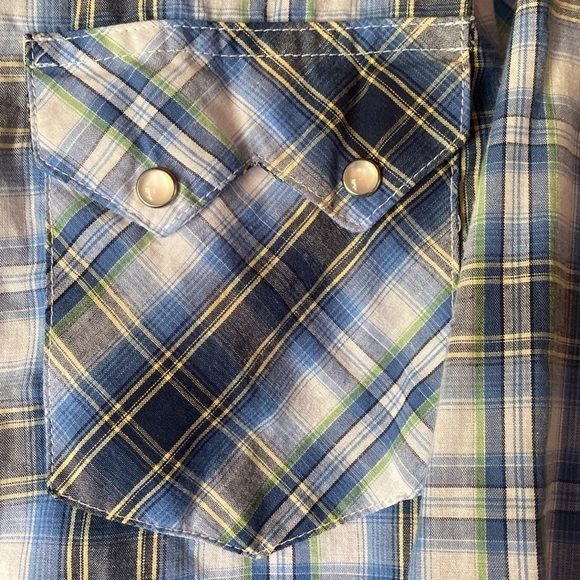 Wrangler Cowboy Retro Western Snap Pearl Sawtooth Pocket Plaid Shirt M - Picture 5 of 10